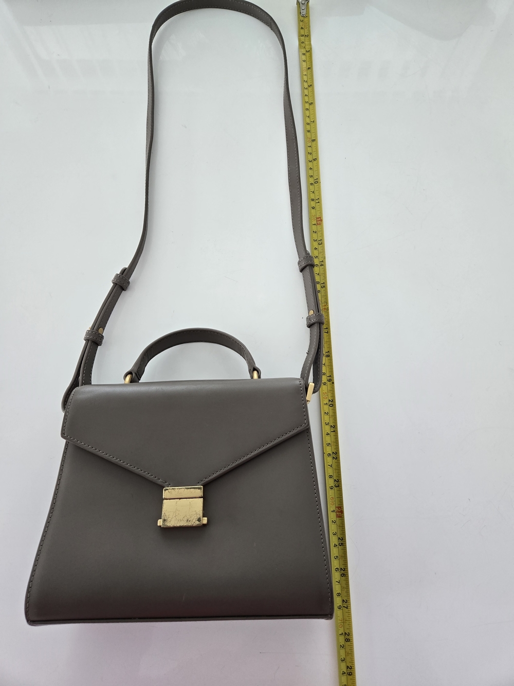 Quince Small Handle Crossbody Satchel w/ Detachable Strap Taupe Gold Hardware - Picture 14 of 16